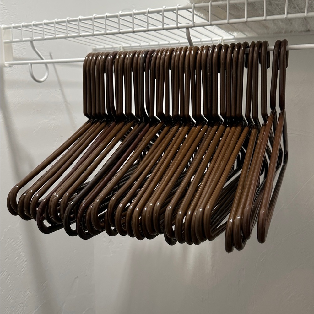 37 Vintage 80s Adult Tubular Plastic Hangers Brown